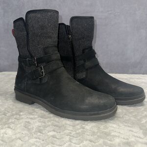 Ugg Boots Womens 12 Black Suede Leather Simmens Shearling Waterproof Moto Bike